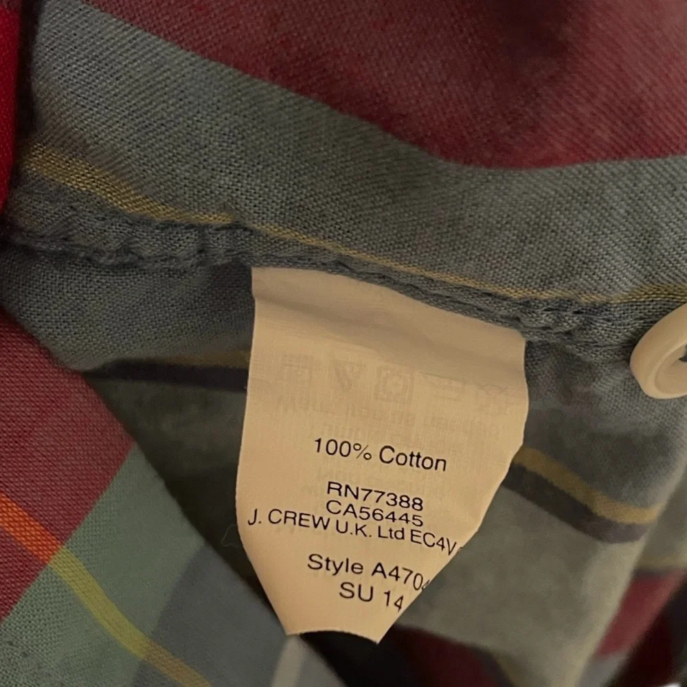 J. Crew Men's Blue Red Plaid India Cotton Slim Fit Button‎ Down Shirt Size L